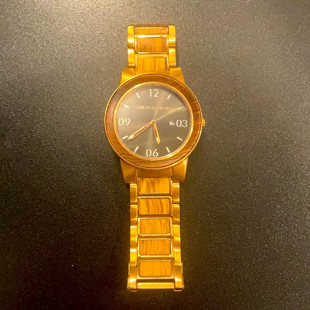 ORIGINAL GRAIN Men's Barrel Wood Rose Gold Watch